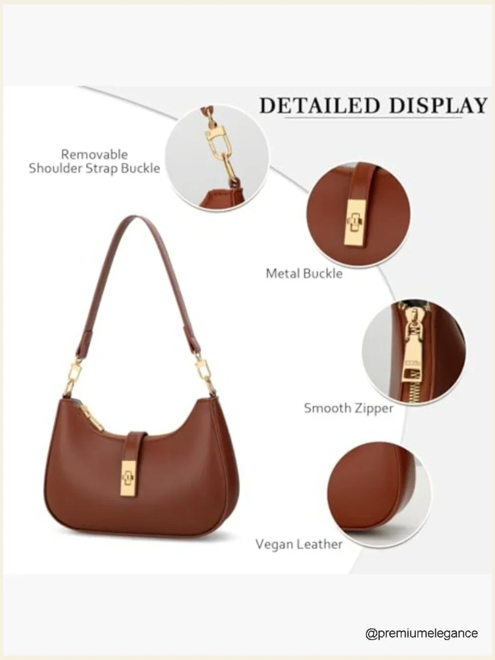 Vegan Leather Crescent Hobo Shoulder Bag with Chain